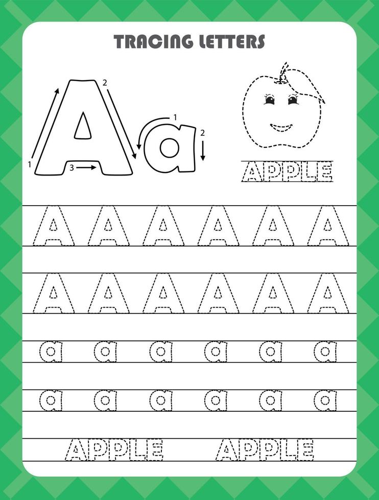 tracer les lettres de l'alphabet anglais et remplir les couleurs majuscules et minuscules a. pratique de l'écriture manuscrite pour la feuille de travail des enfants d'âge préscolaire. vecteur