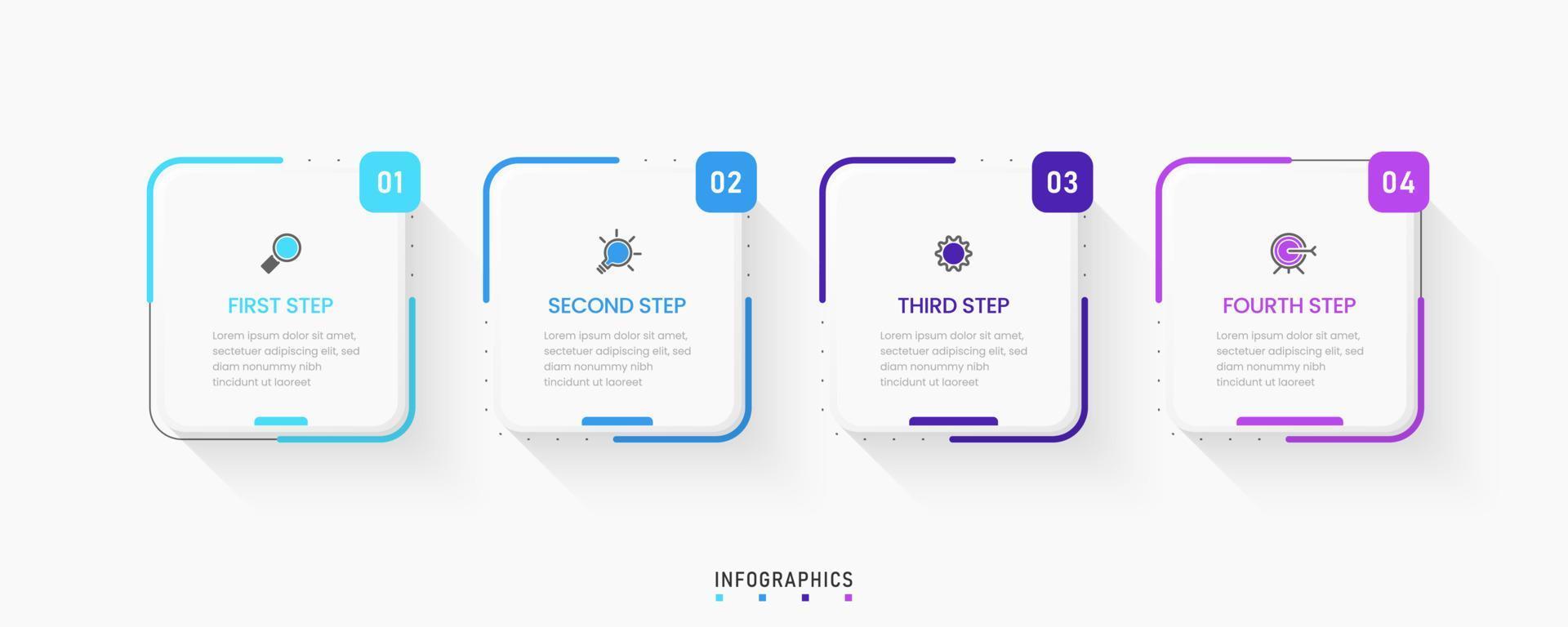 modèle de conception d'étiquettes infographiques vectorielles avec icônes et 4 options ou étapes. peut être utilisé pour le diagramme de processus, les présentations, la mise en page du flux de travail, la bannière, l'organigramme, le graphique d'informations. vecteur