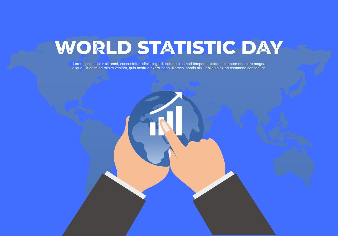 fond de la journée mondiale des statistiques avec la main tenir la carte de la terre du monde vecteur