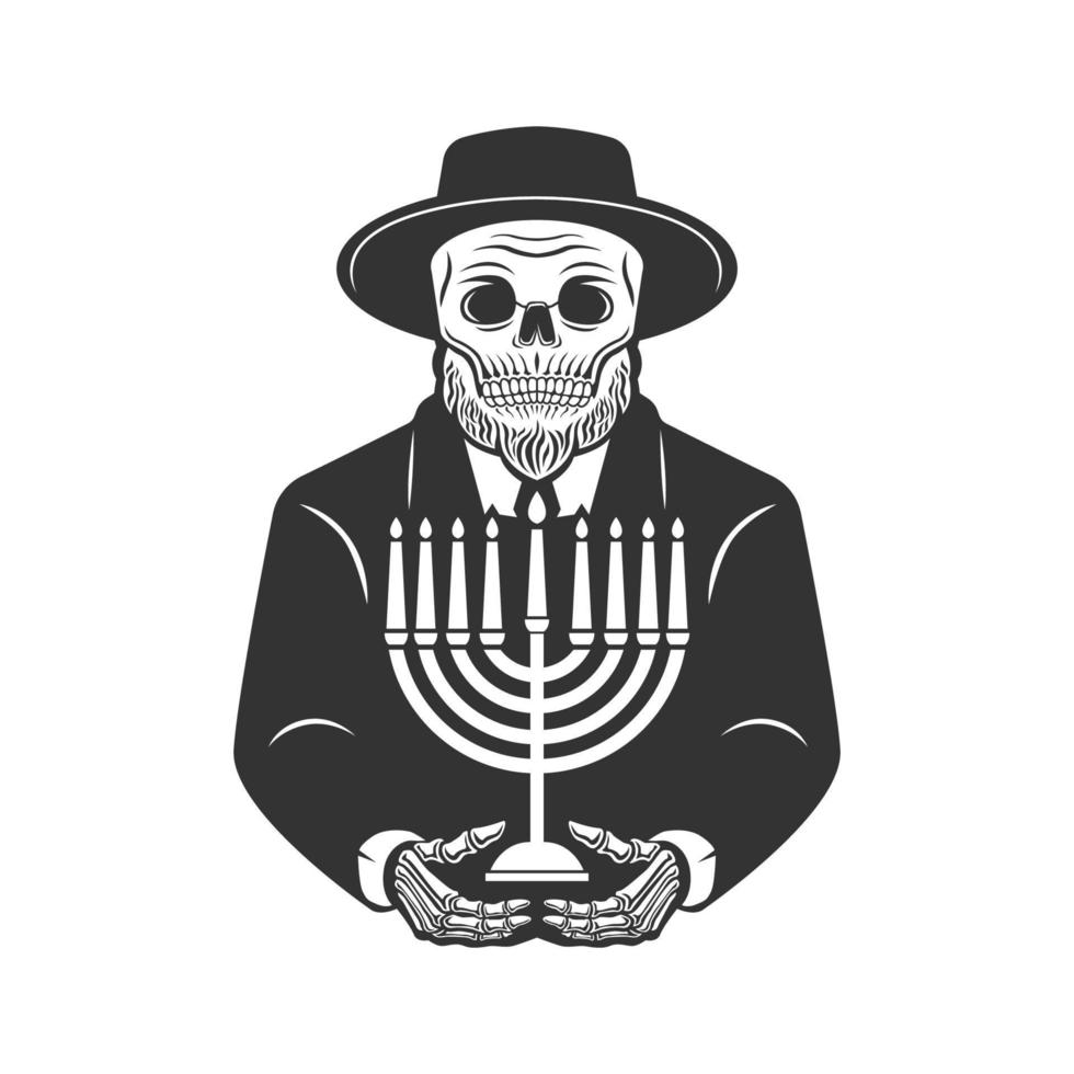 squelette, homme, tenue, hanukkah, bougie, vecteur, illustration vecteur