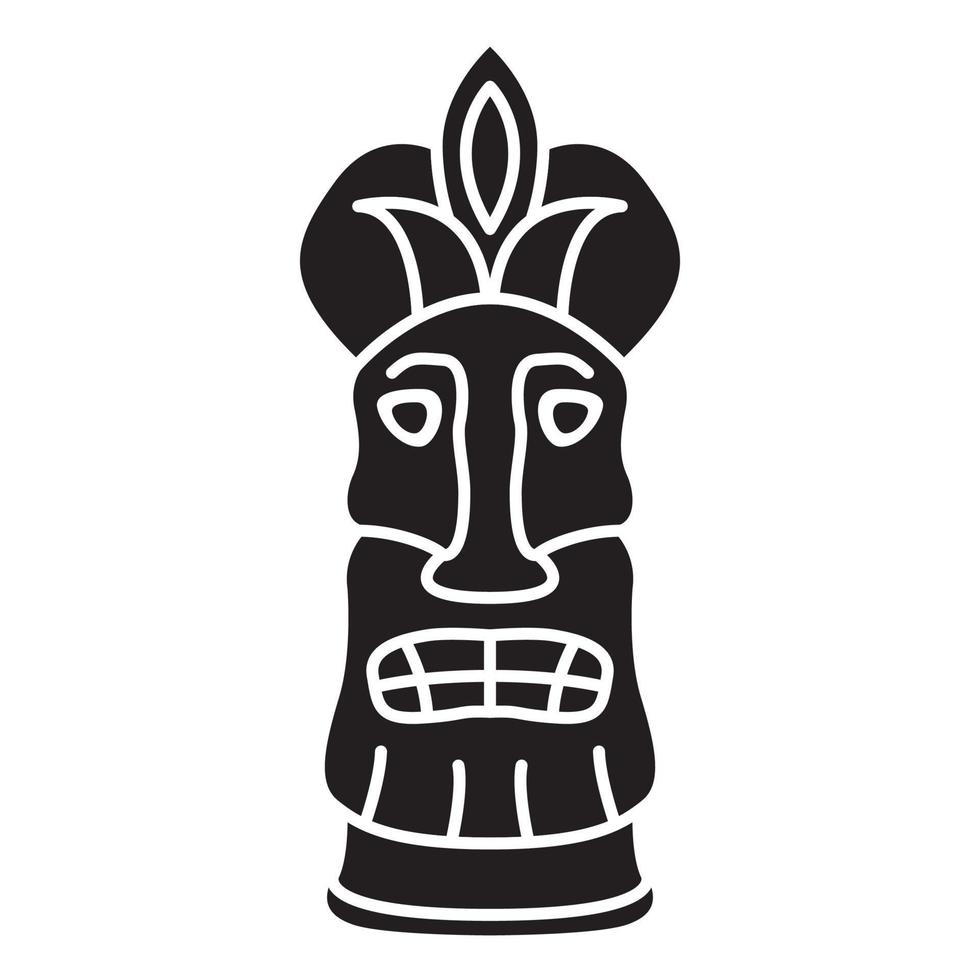 silhouette de masque tiki polynésien isolé sur fond blanc. masque tribal hawaïen. style de dessin animé de vecteur. silhouette noire. vecteur