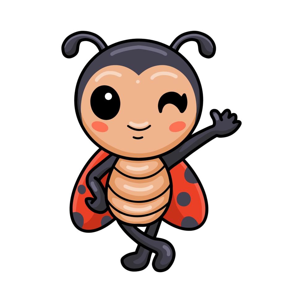 mignon petit dessin animé de coccinelle agitant la main vecteur