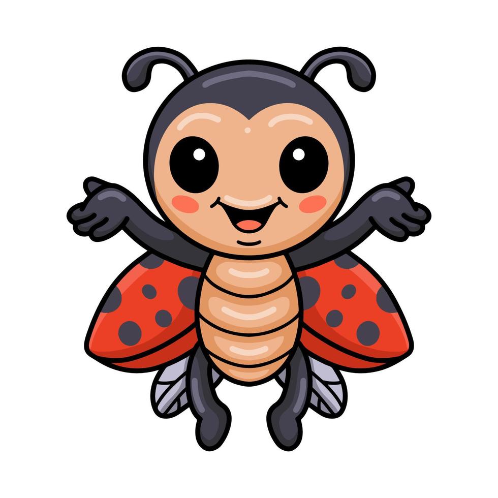 mignon petit dessin animé de coccinelle levant les mains vecteur