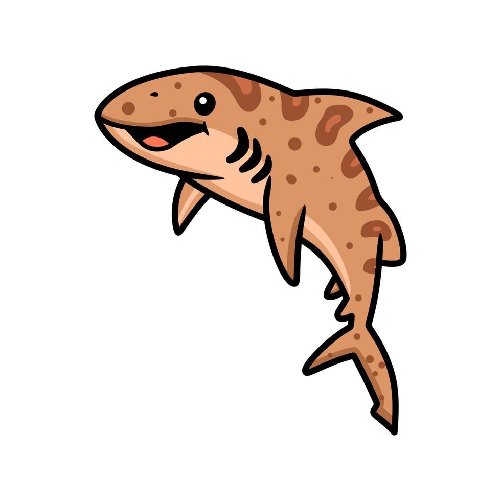 mignon, requin tigre, dessin animé, natation vecteur