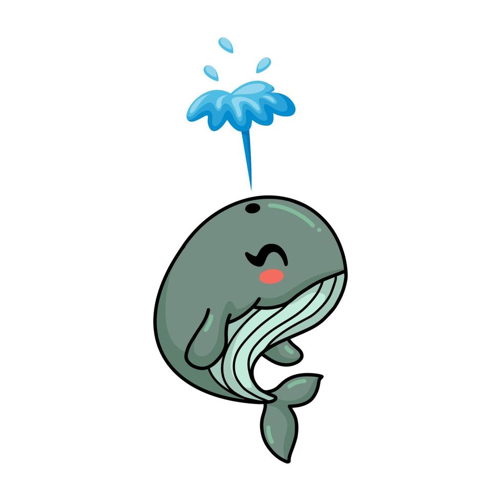 mignon petit dessin animé de baleine avec de l'eau vecteur