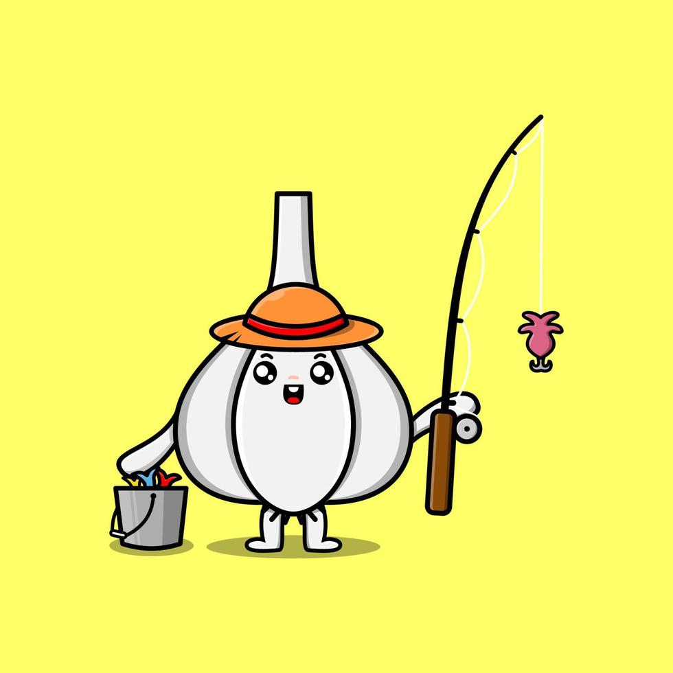 illustration de pêche prête à l'ail dessin animé mignon vecteur