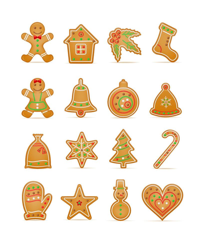 biscuits de pain d'épice de noël pour l'illustration vectorielle de célébration des vacances du nouvel an isolé sur fond blanc vecteur