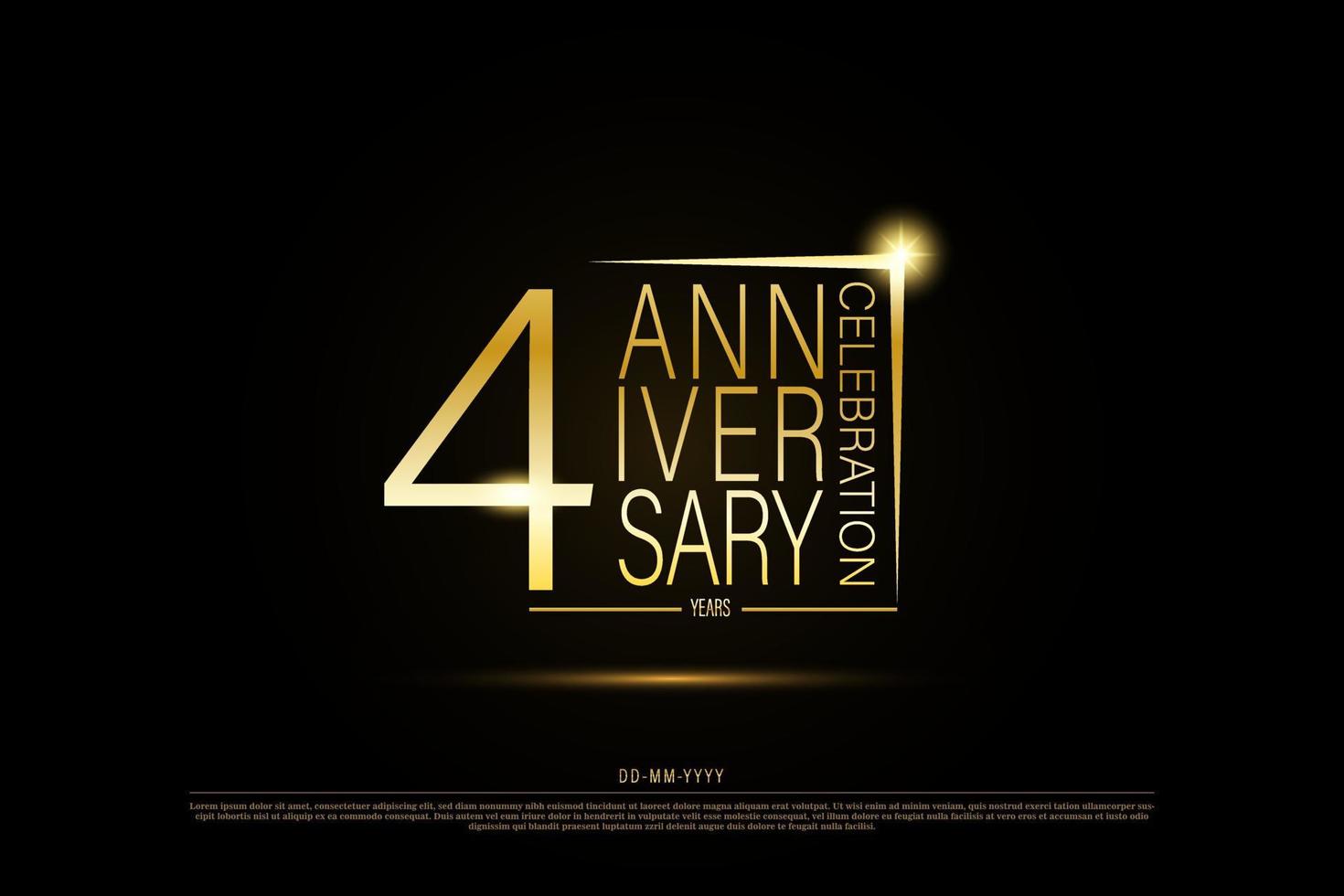 4 ans anniversaire logo or doré sur fond noir, création vectorielle pour la célébration. vecteur