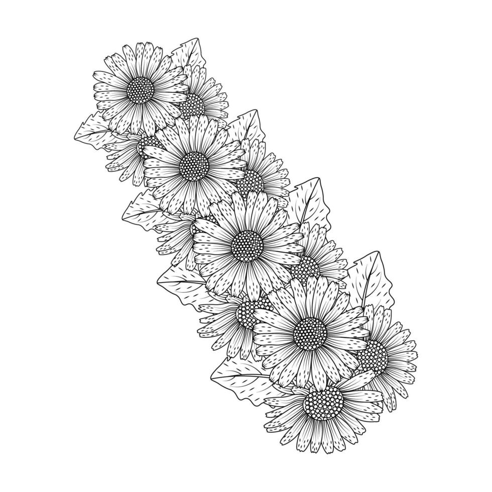 fleur de marguerite conception de pages de livre de coloriage pour adultes de dessin au trait noir beau bouquet de fleurs de marguerite vecteur