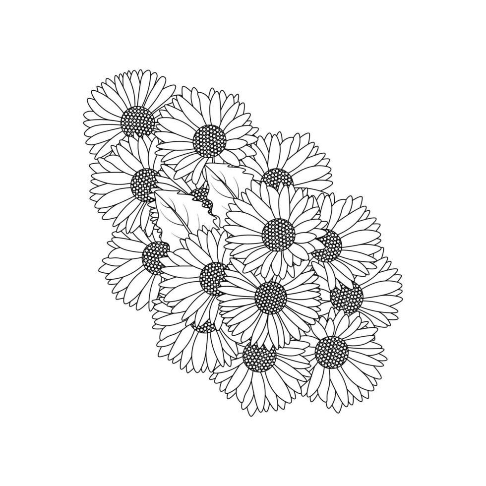 conception de fleur de marguerite dans le dessin au trait détaillé illustration vectorielle et belle page de coloriage de fleurs vecteur