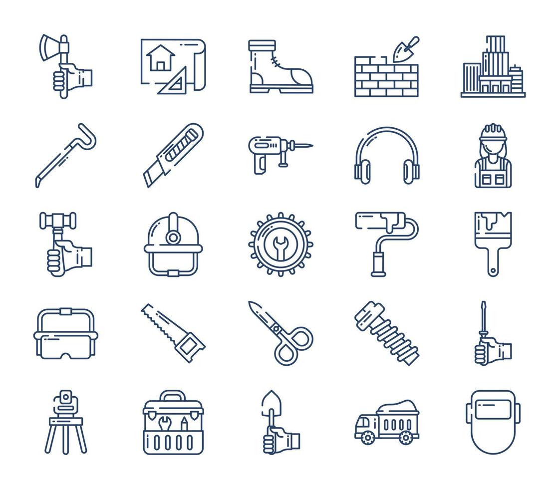 jeu d'icônes d'outils de construction et d'ingénierie vecteur