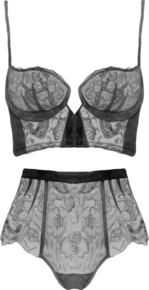 aquarelle femme noire lingerie dentelle sous-vêtements illustration. douche nuptiale fête ensemble de lingerie clipart vecteur