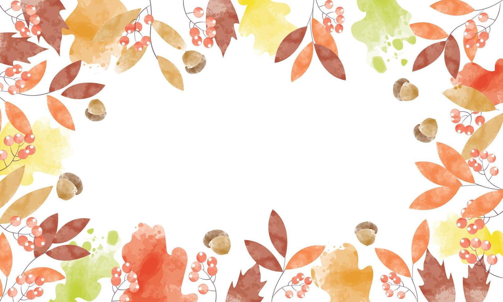 vecteur d'illustration de fond automne aquarelle isolé en blanc. cadre de feuilles colorées. peut être utilisé pour une affiche, une bannière, un dépliant, une invitation, un site Web ou une carte de voeux.