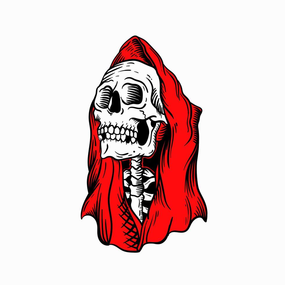 tatouage traditionnel à capuche tête de mort rouge vecteur