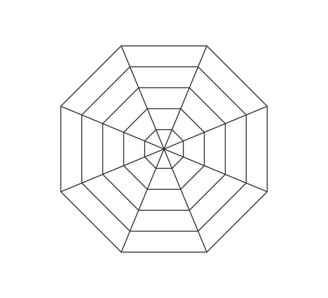 radar octogonal ou modèle de diagramme d'araignée. graphique octogonal. maille d'araignée plate. carte radar vierge à huit côtés. diagramme de Kiviat pour statistique et analytique. illustration vectorielle isolée sur fond blanc vecteur