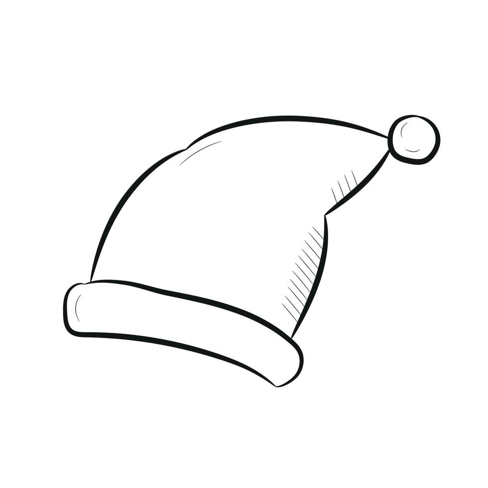 bonnet de noel dessiné à la main. chapeau de père noël icône linéaire noir isolé sur fond blanc. illustration vectorielle vecteur