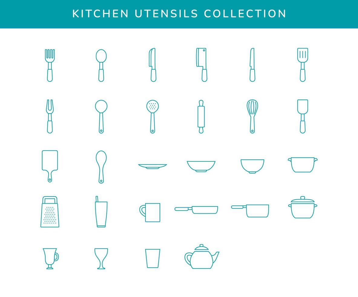 cuisine cuisine ustensiles contour icon set collection minimaliste vecteur