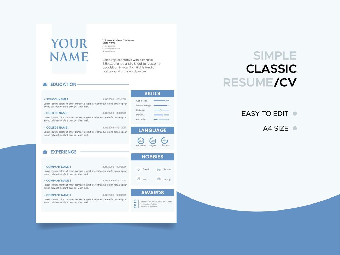 modèle de CV, modèle de CV de CV minimaliste, vecteur de CV d'emplois professionnels.