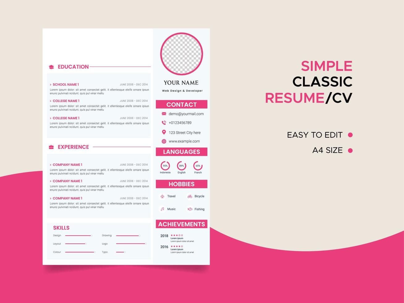 modèle de CV, modèle de CV de CV minimaliste, vecteur de CV d'emplois professionnels.