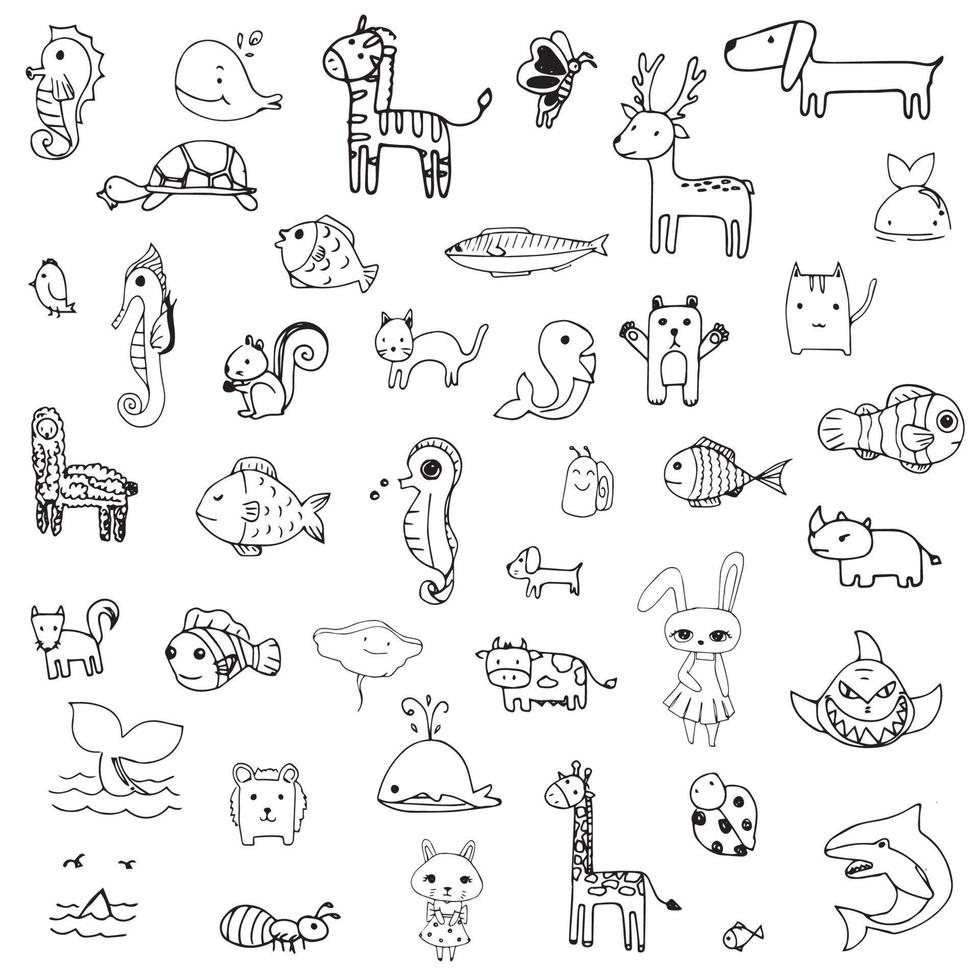 animaux doodle dessin à partir d'un ensemble de vecteurs à main levée vecteur