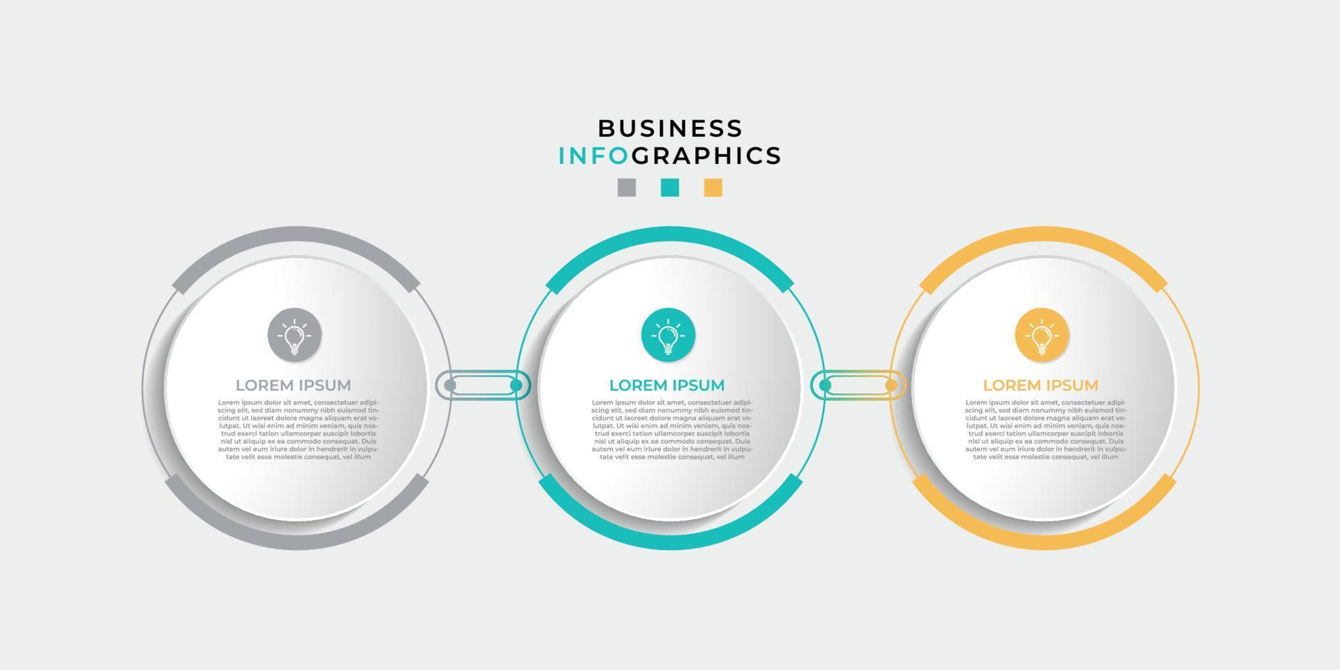 infographie moderne en 3 étapes, option ou niveaux avec étiquette. graphique d'informations sur la chronologie. présentation d'entreprise, brochure d'information, bannière, modèle de mise en page de flux de travail. illustration vectorielle eps10 vecteur