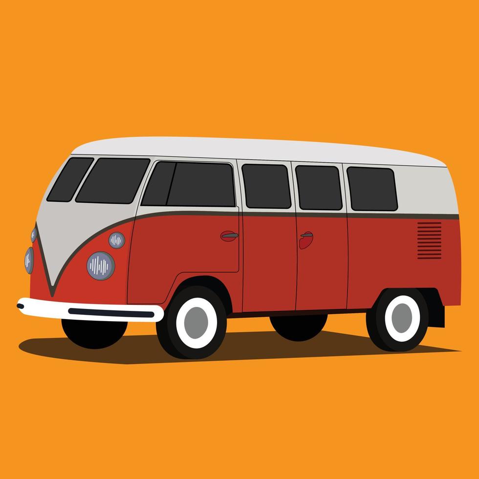 illustration rétro de mini bus rouge vecteur