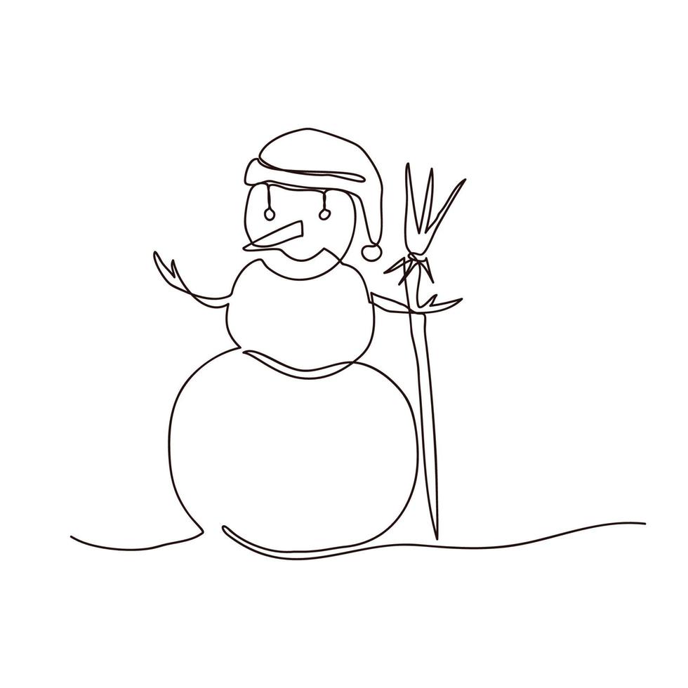 illustration vectorielle en ligne continue dessin de bonhomme de neige, concept de noël. vacances, nouvel an vecteur