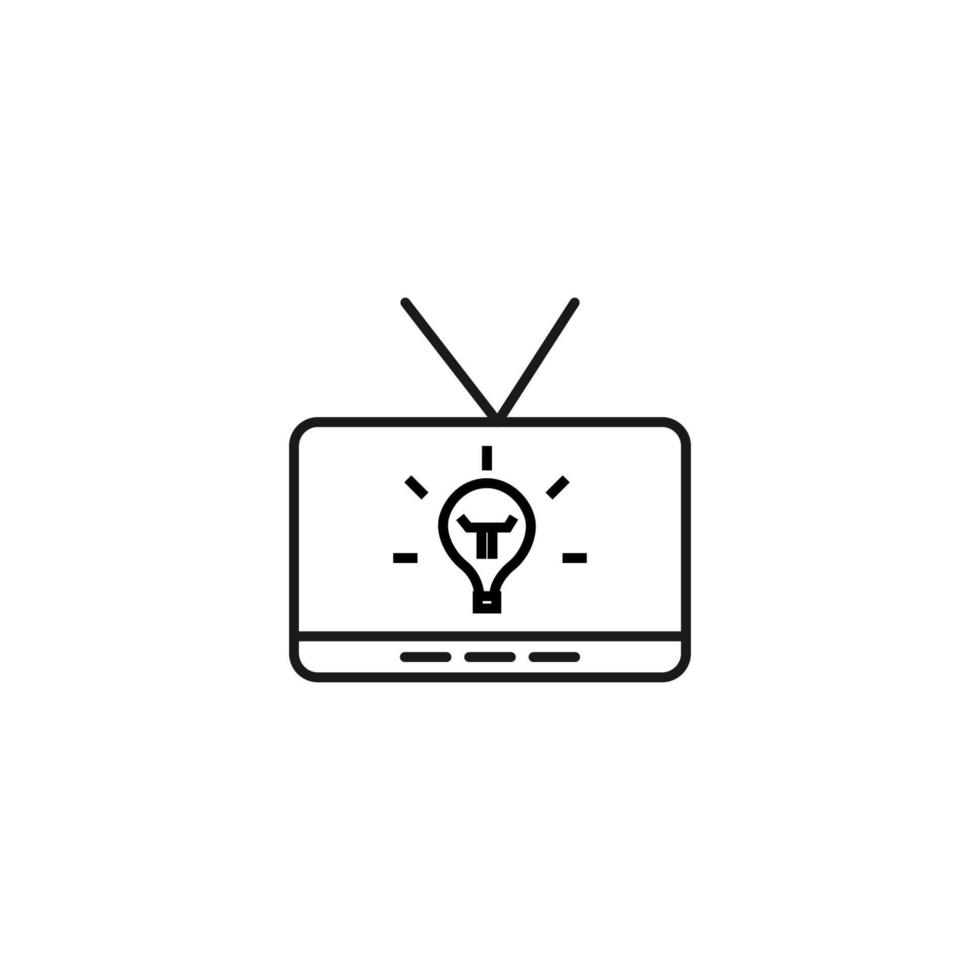 télévision, téléviseur, concept d'émission de télévision. signe vectoriel dessiné dans un style plat. adapté aux sites, articles, livres, applications. trait modifiable. icône de ligne d'ampoule sur l'écran du téléviseur