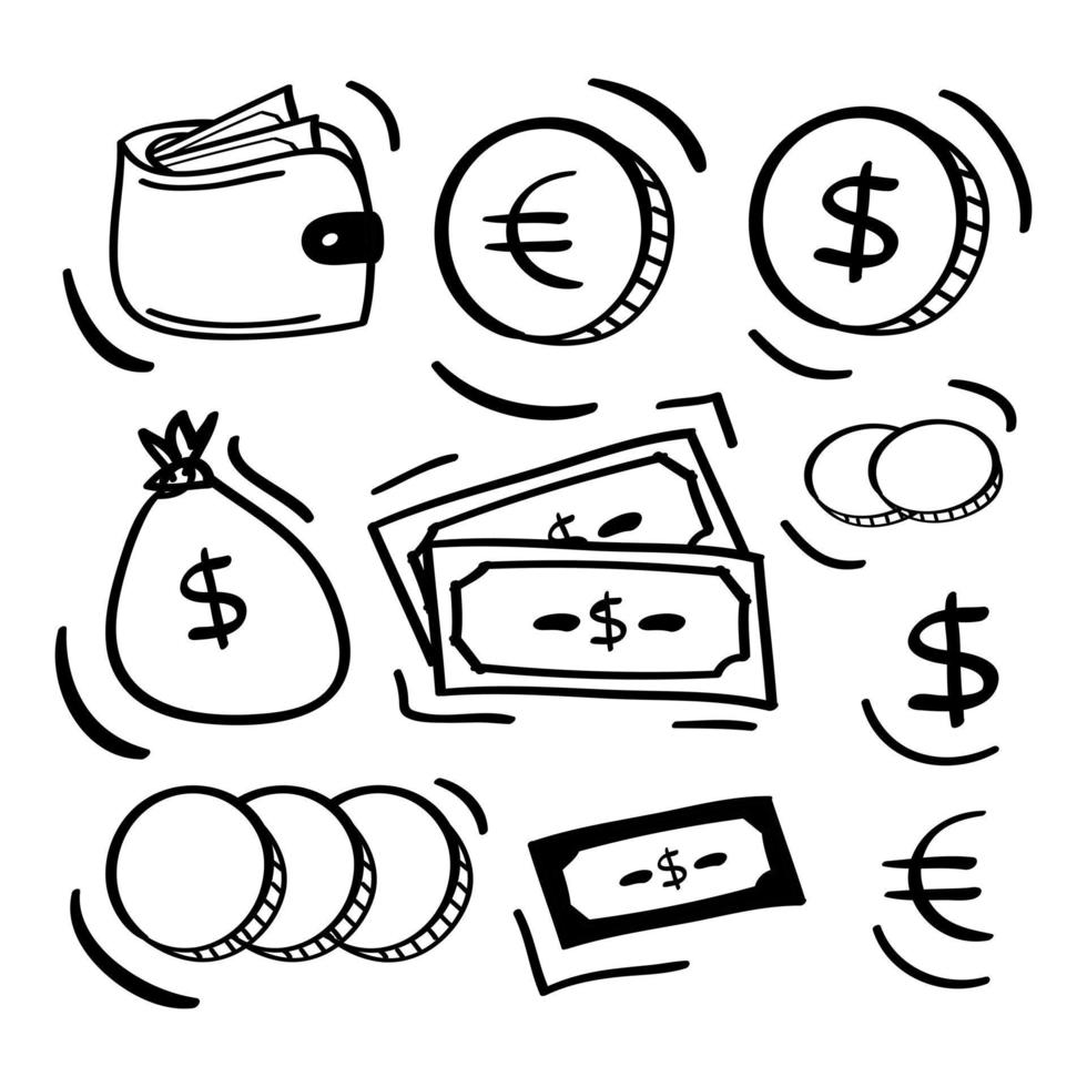 icône d'argent dessiné à la main dans le style doodle vecteur