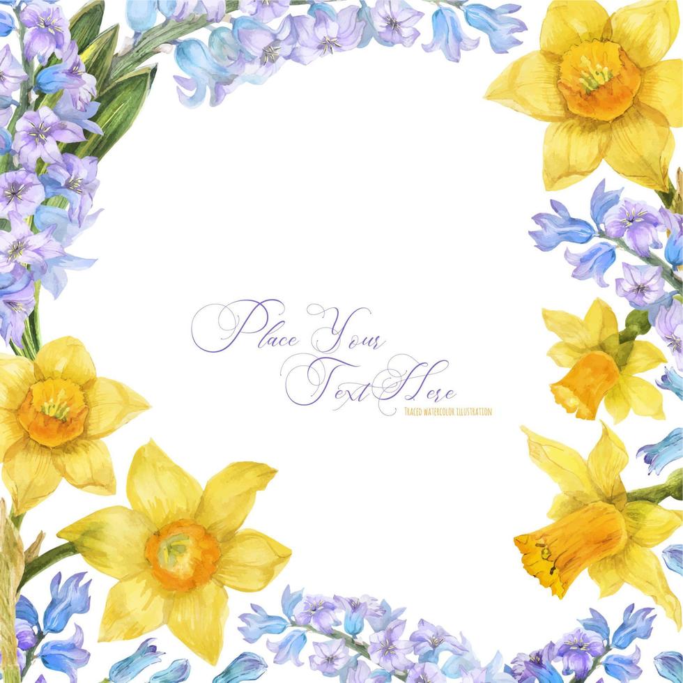 cadre aquarelle de printemps avec des fleurs de jonquille et de jacinthe vecteur