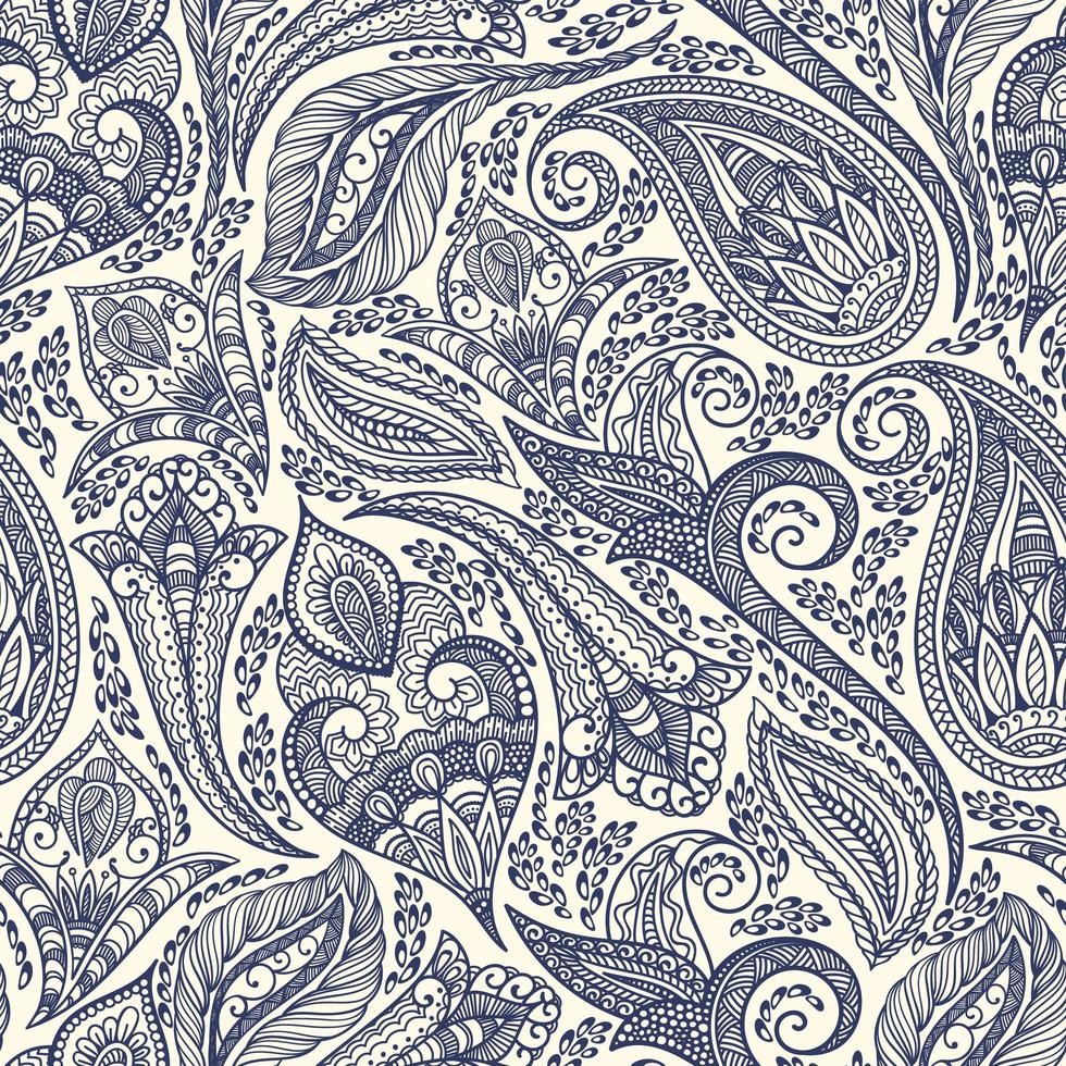 motif dessiné à la main paisley bleu vecteur