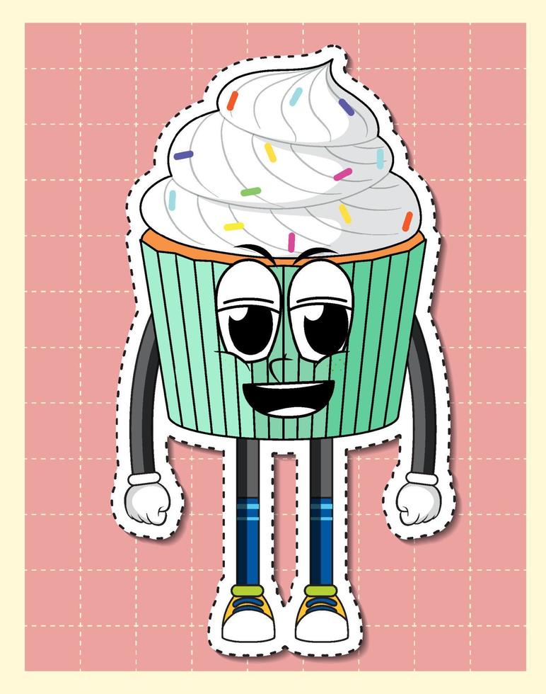 personnage de dessin animé mignon cupcake sur fond de grille vecteur