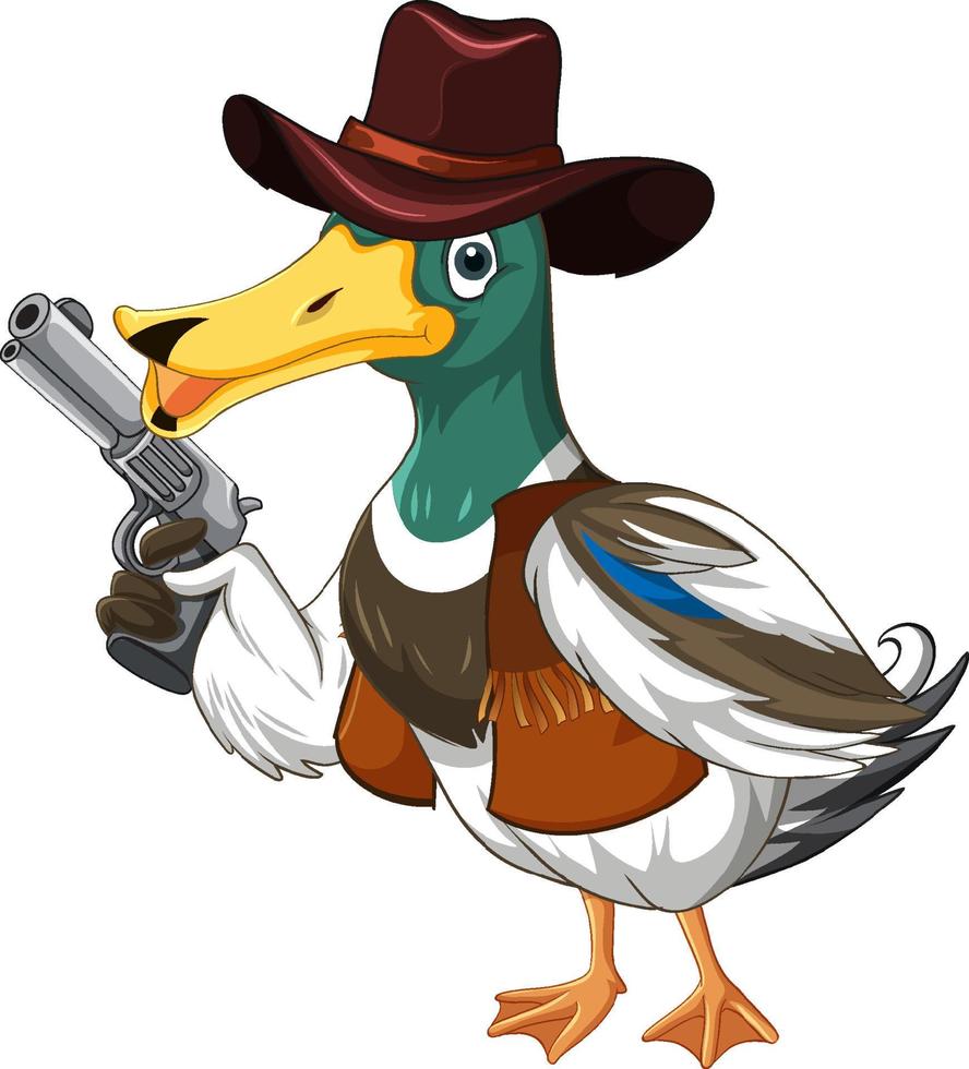 canard de dessin animé portant un costume de cow-boy vecteur