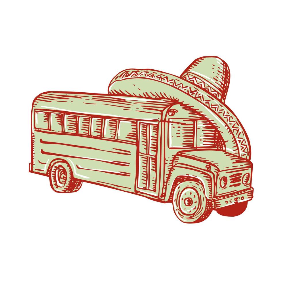 gravure d'autobus scolaire sombrero vecteur