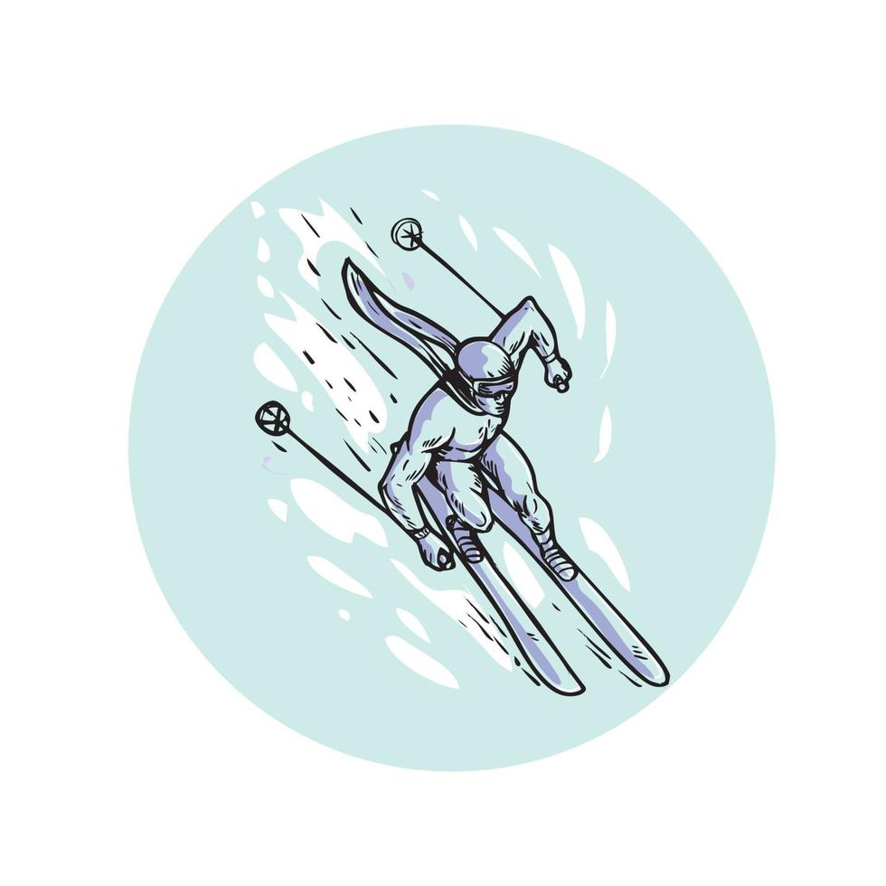Gravure de cercle de ski de slalom vecteur