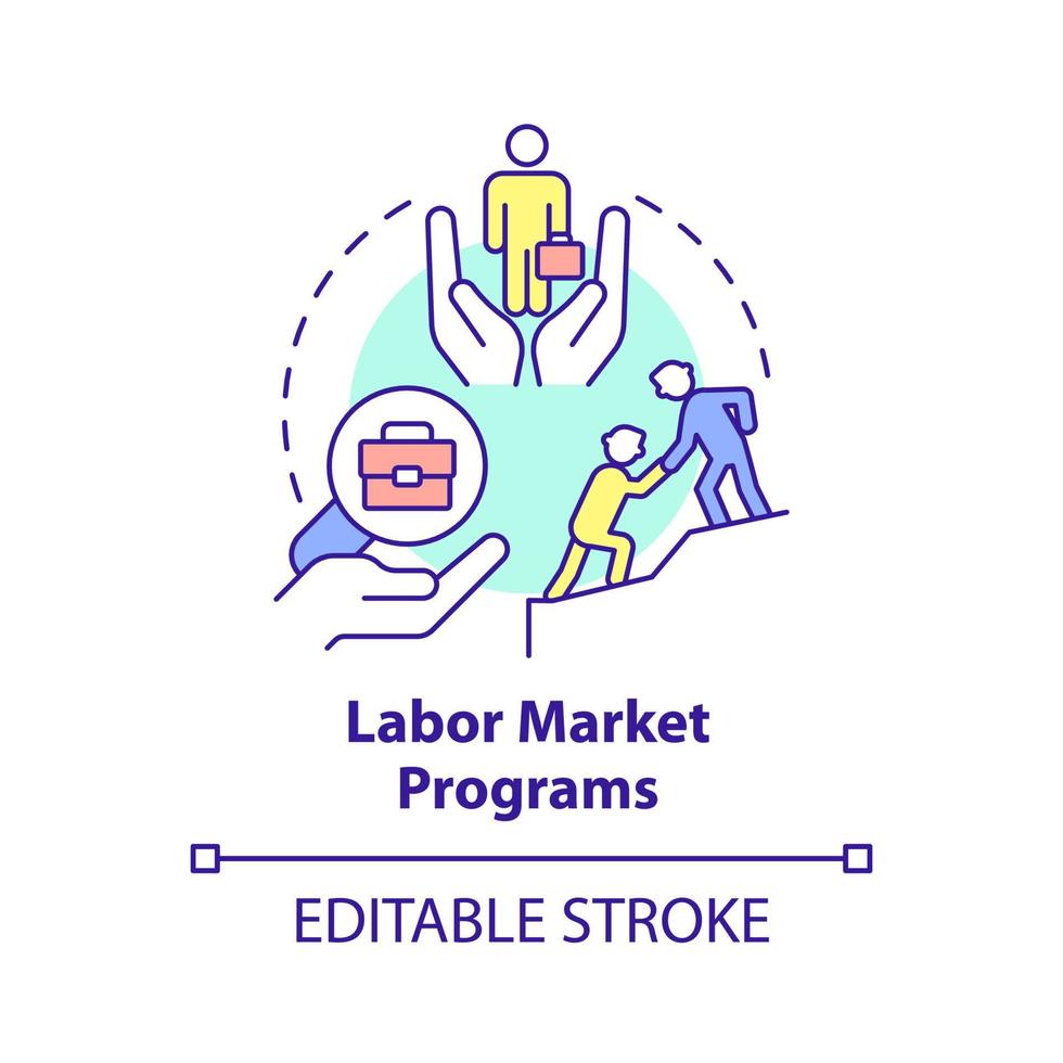 icône de concept de programmes du marché du travail. offrant des lieux de travail. protection sociale idée abstraite illustration fine ligne. dessin de contour isolé. trait modifiable. vecteur