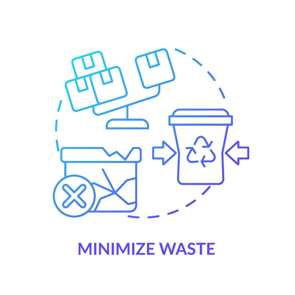 minimiser l'icône de dégradé bleu des déchets. éliminer et réduire les pertes. but de la fabrication allégée idée abstraite illustration de la ligne mince. dessin de contour isolé. vecteur