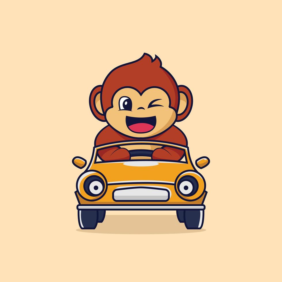 personnages de singes mignons conduisant une voiture vecteur