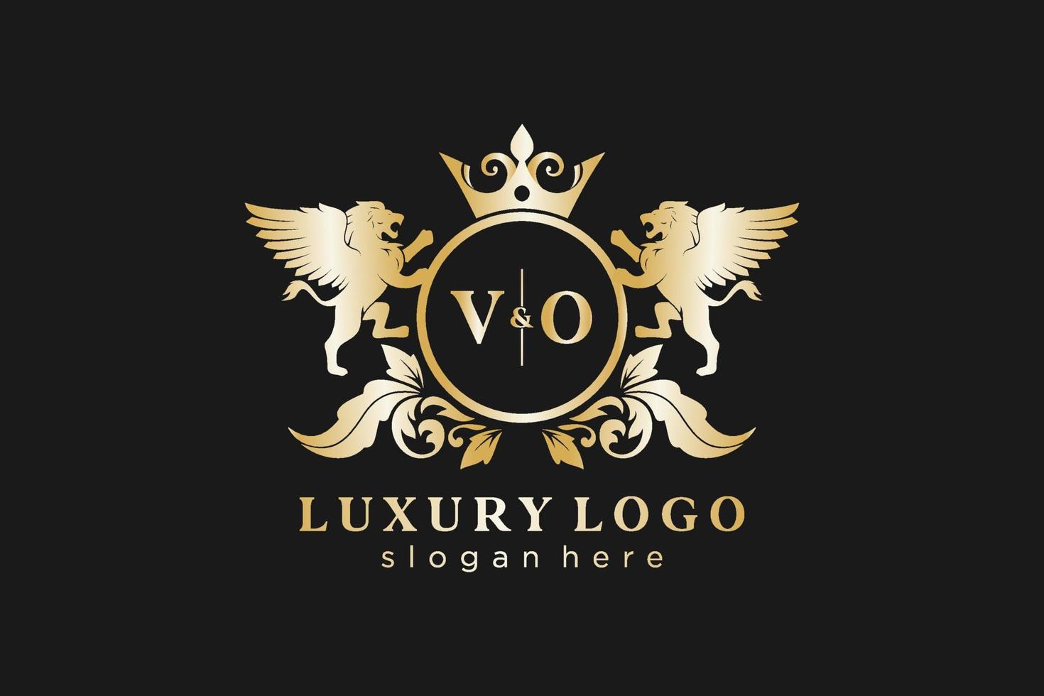 modèle de logo de luxe royal de lion de lettre vo initiale dans l'art vectoriel pour le restaurant, la royauté, la boutique, le café, l'hôtel, l'héraldique, les bijoux, la mode et d'autres illustrations vectorielles.