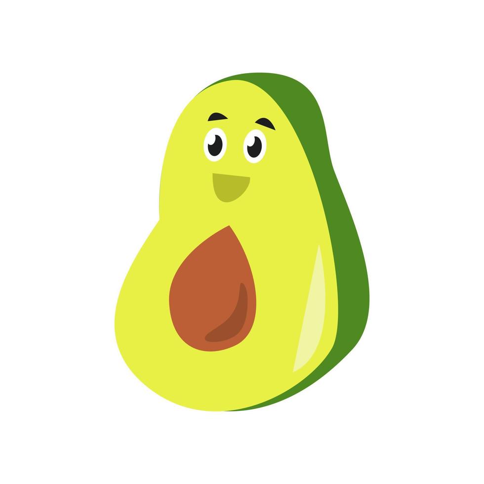 personnage d'avocat mignon. isolé sur fond blanc. adapté à la mascotte, au livre pour enfants, à l'icône, au design de t-shirt, etc. fruit, nourriture, végétarien, concept de santé. illustration de conception de vecteur plat