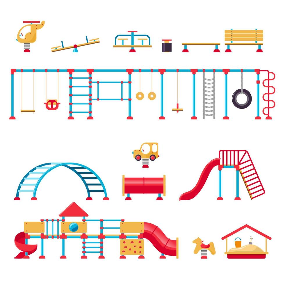 aire de jeux pour enfants. ensemble d'éléments d'équipement de jeu. concept de parc de la ville. illustration vectorielle vecteur