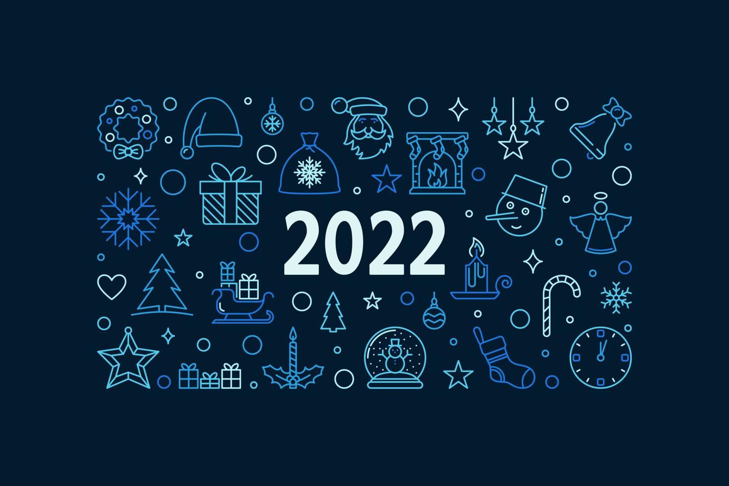 2022 joyeux noël contour bleu illustration ou bannière horizontale vecteur