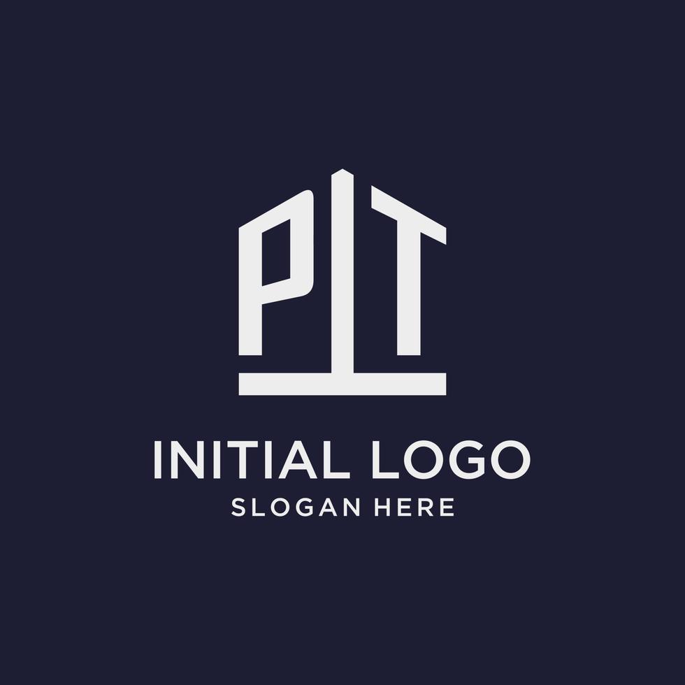 création de logo monogramme initial pt avec style en forme de pentagone vecteur