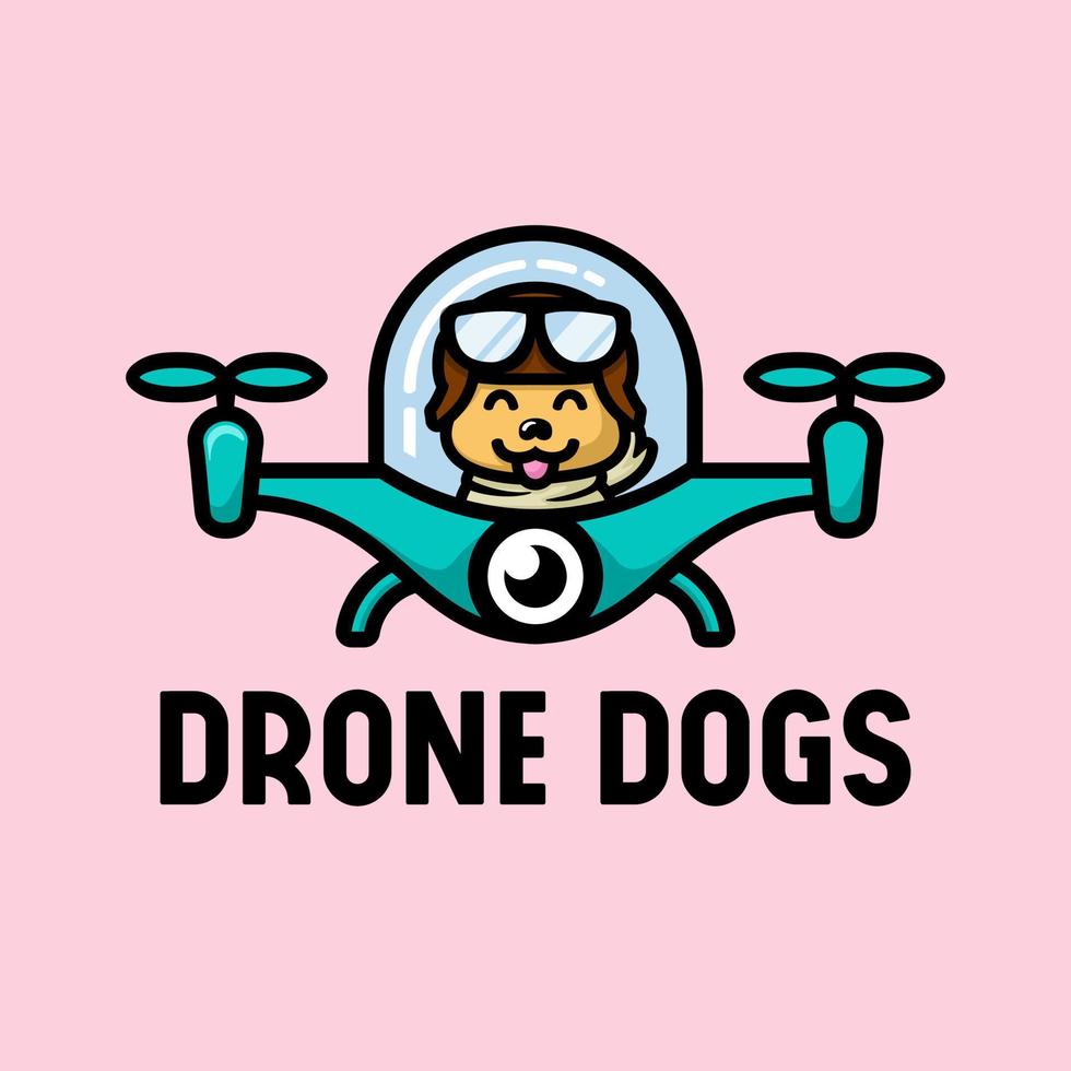 chien dans le logo de mascotte de dessin animé de drone, style design plat vecteur