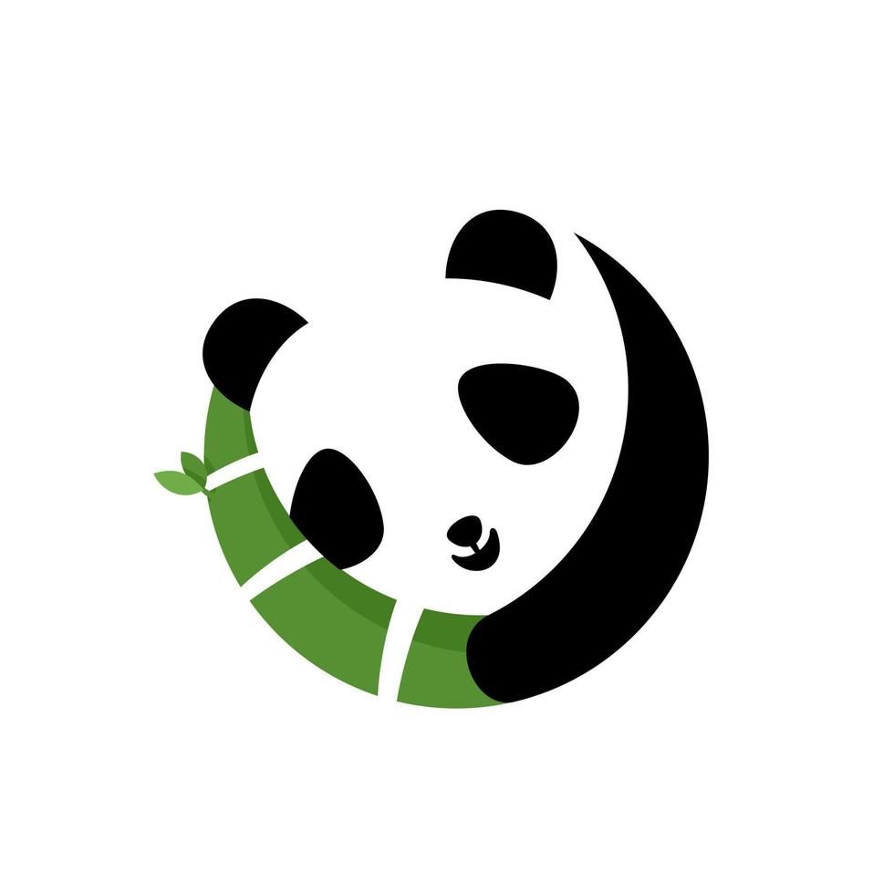 espace négatif sommeil panda en bambou, création de logo intelligente. vecteur