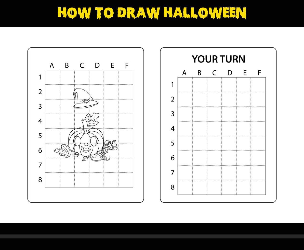 comment dessiner halloween pour les enfants. coloriage de compétences de dessin d'halloween pour les enfants. vecteur