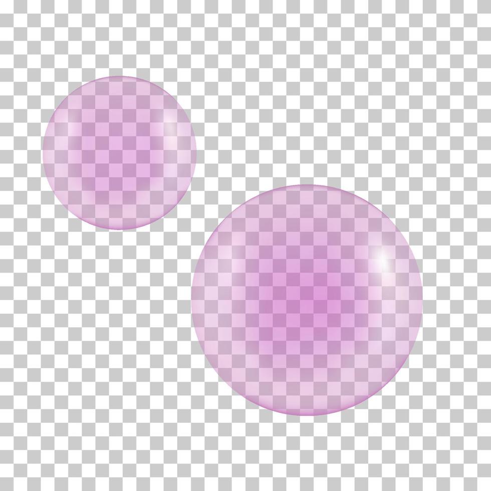 boule transparente réaliste de chewing-gum rose. bulles de boisson gazeuse. bulles de collagène vecteur 3d