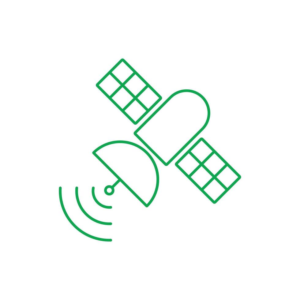 eps10 vecteur vert satellite artificiel en orbite autour de l'icône de la terre isolé sur fond blanc. diffuser le contour dans un style moderne et plat simple pour la conception de votre site Web, votre logo et votre application mobile