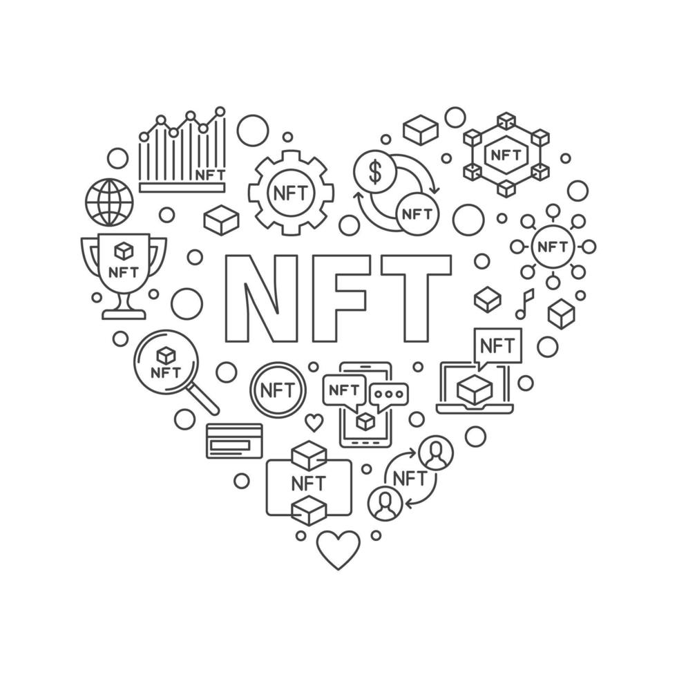 bannière de contour de coeur nft - illustration en forme de coeur de vecteur de jeton non fongible