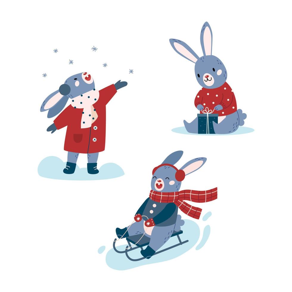 personnage de lapin de noël. illustration vectorielle plane. vecteur